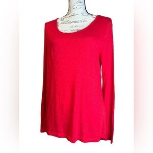 A.n.a. Red Longsleeve Blouse Pleated Design and sheer In the lower Back Sz L EUC